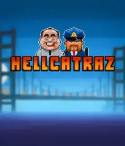 Dive into the thrilling world of the Hellcatraz game by Relax Gaming, featuring a comic-style prisoner and a guard with the infamous Alcatraz prison and San Francisco skyline in the background. This image captures the light-hearted escapade of an Alcatraz-inspired game, ideal for fans of retro gaming, providing a nostalgic escape. 