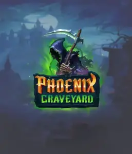 ELK Studios' Phoenix Graveyard game screen, showcasing the mystical graveyard and the legendary phoenix rising from the ashes. The visual highlights the slot's dynamic reel expansion mechanism, coupled with its gorgeous symbols and supernatural theme. The artwork conveys the game's mythological story of resurrection, making it enticing for those interested in mythology.