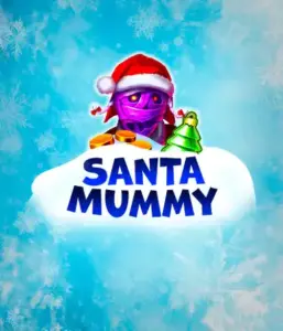  Behold the unique "Santa Mummy" slot game by Belatra, highlighting a mummified Santa decked out in festive holiday attire. This vibrant image captures the mummy with a bright purple hue, wearing a Santa hat, against a backdrop of snowy blue and icy snowflakes. The game's title, "Santa Mummy," is boldly written in large, icy blue letters.