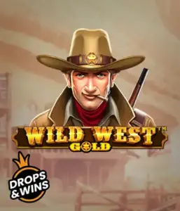  Meet the daring sheriff of "Wild West Gold," a captivating slot game by Pragmatic Play. The image shows a determined sheriff with a golden star badge, framed by a dusty Old West town backdrop. The game's title is boldly featured in a classic font, complementing the Wild West adventure theme. 