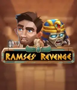 Explore the ancient world of the Ramses' Revenge game by Relax Gaming, featuring a frightened explorer and a menacing mummy against an Egyptian tomb backdrop. This image captures the drama of ancient Egyptian myths, ideal for those interested in historical adventures, delivering a captivating adventure. 